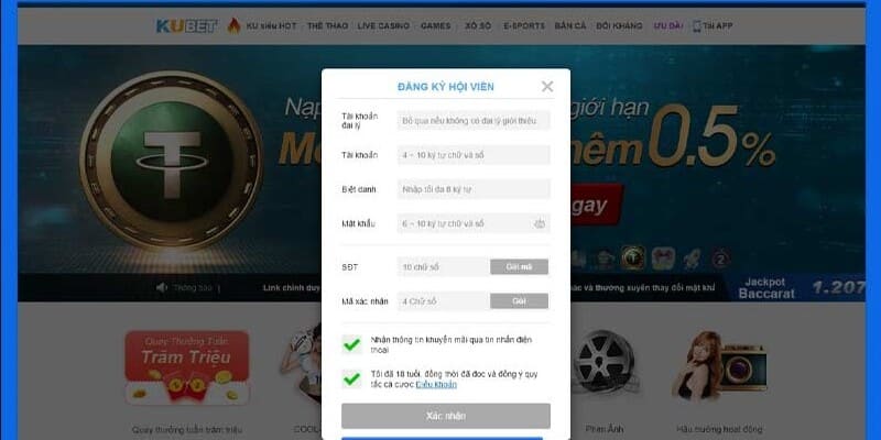 Biểu mẫu đăng ký chơi game bài KUBET